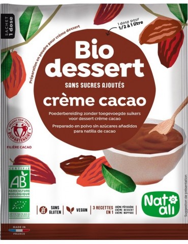 crème en poudre bio  au cacao chocolat